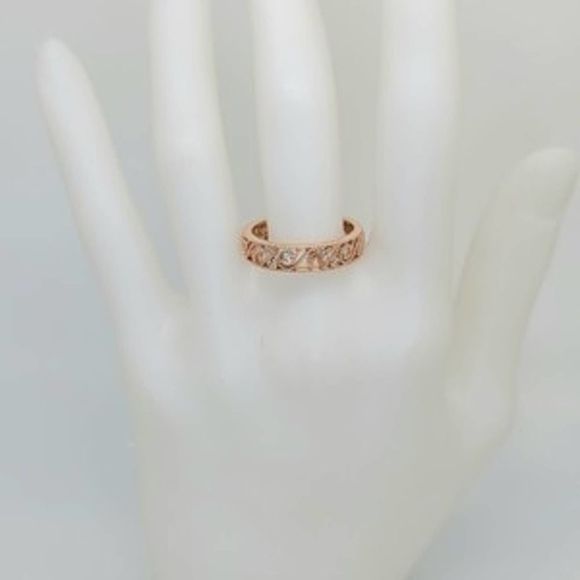 New Rose Gold Plated SS Negative Space Diamond Simulant Eternity Ring - Picture 3 of 4